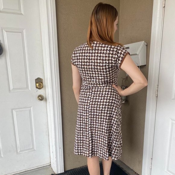 1960s Brown Checkered Houndstooth Wiggle Dress - Picture 4 of 4